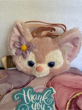 Disney LinaBell  Pink Plush Kitty Crossbody Bag with Purple Flower